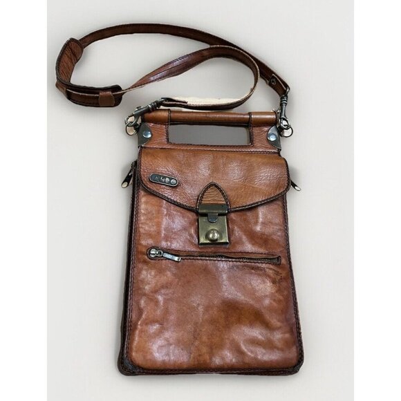 Vtg Brown Italian Leather ALDO Messenger Bag Satchel Cross Body Brass Hardware - Picture 1 of 11